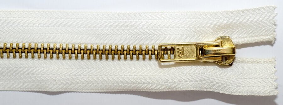 6 Inch Brass Toothed Jean Zip White